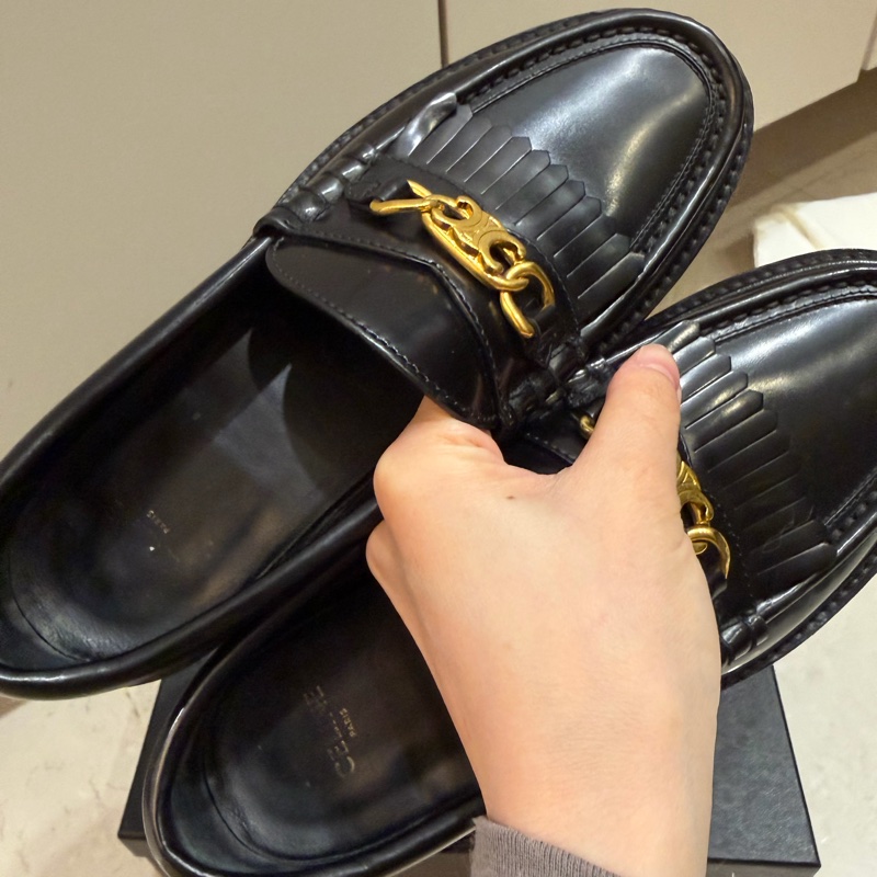 Celine經典款凱旋門logo厚底樂福鞋-3