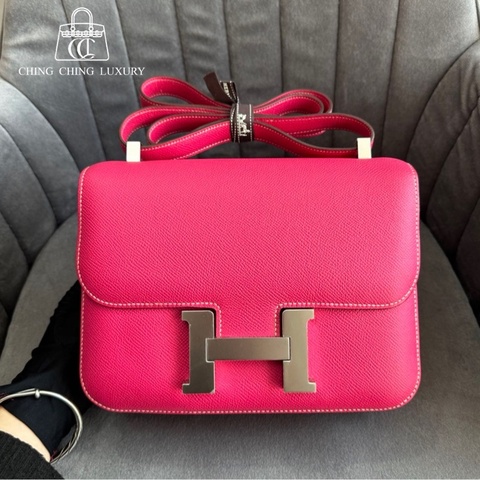 🌈Hermes💗Constance 24💗糖果粉銀扣🌟98.5新🌈Epsom皮🌟愛馬仕🌟