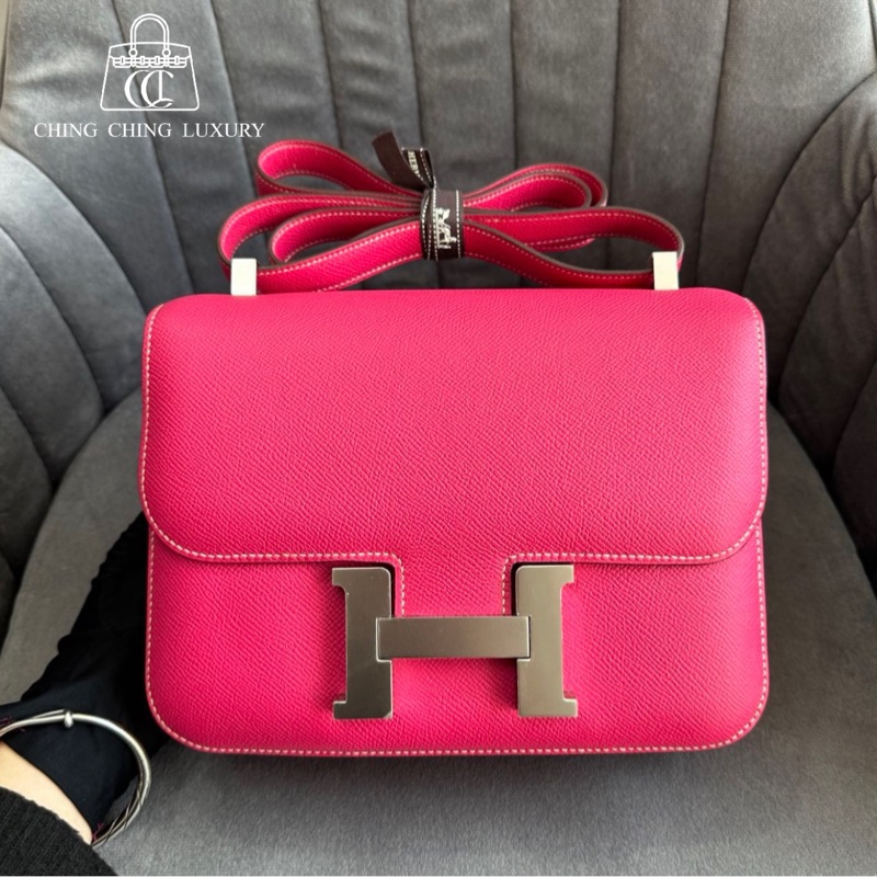 🌈Hermes💗Constance 24💗糖果粉銀扣🌟98.5新🌈Epsom皮🌟愛馬仕🌟-0