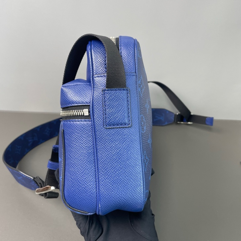 lv/路易威登 19年 outdoor老花拼皮郵差包藍色 經典老花配寶藍色，Taiga皮革+Mono-2