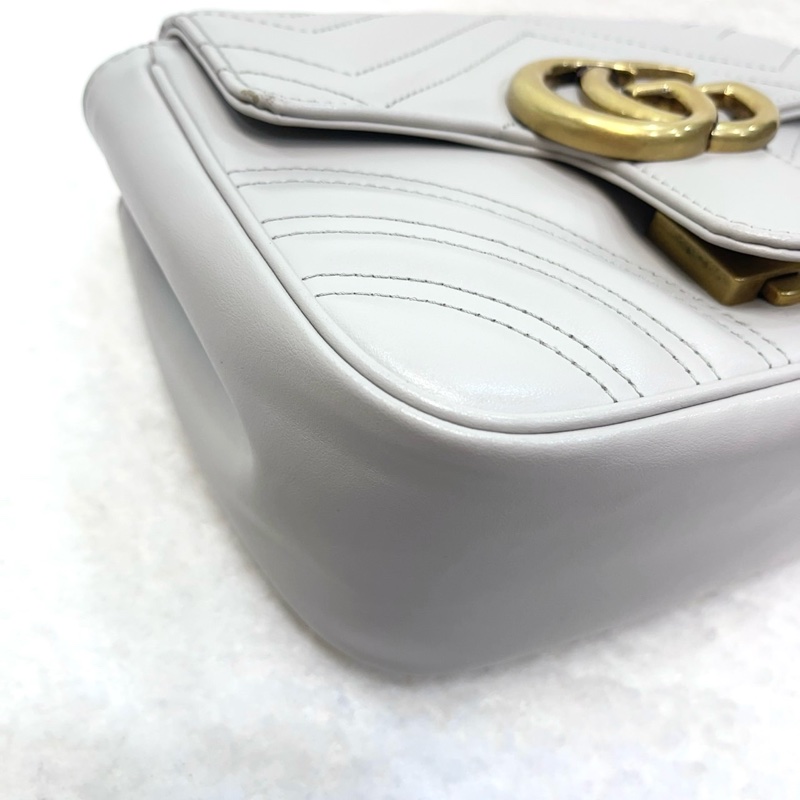 Gucci GG Marmont 馬夢灰色牛皮方胖鏈條側背包739682-10