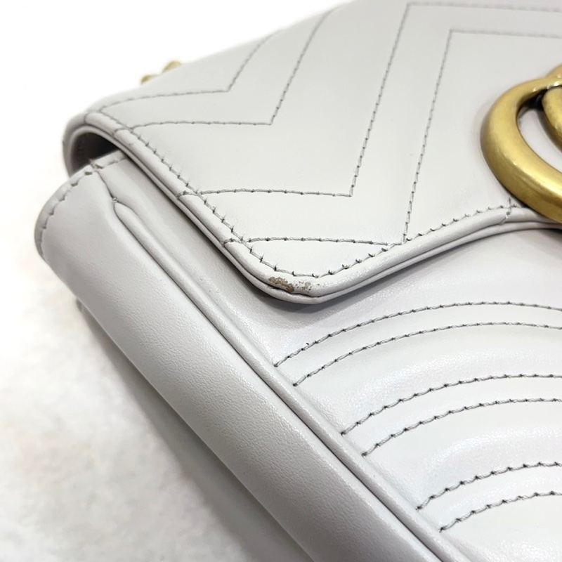 Gucci GG Marmont 馬夢灰色牛皮方胖鏈條側背包739682-14