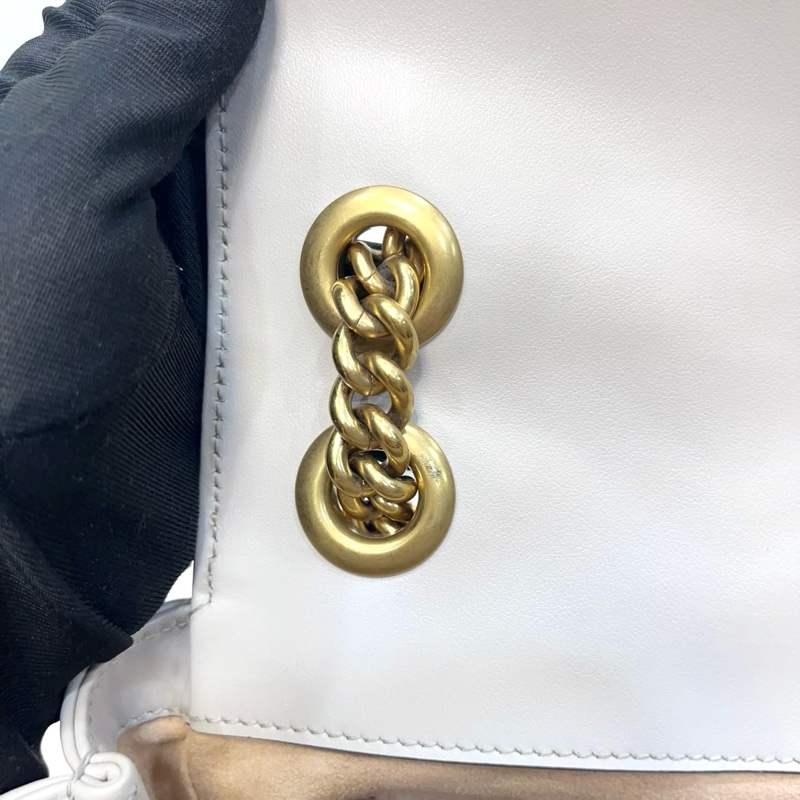 Gucci GG Marmont 馬夢灰色牛皮方胖鏈條側背包739682-17