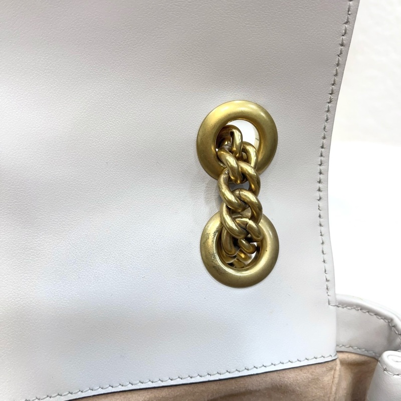 Gucci GG Marmont 馬夢灰色牛皮方胖鏈條側背包739682-20