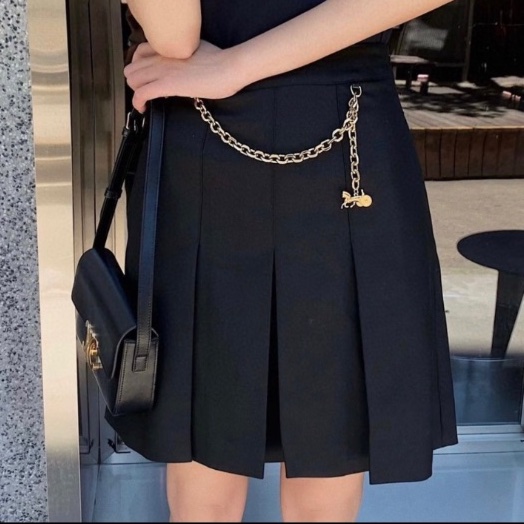 ❤️CELINE 鏈條裝飾 黑色百褶半身裙-2