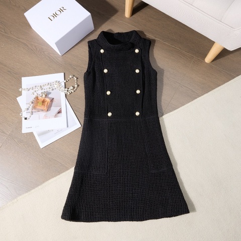 ❤️CHANEL 經典黑金配色連衣裙 無袖