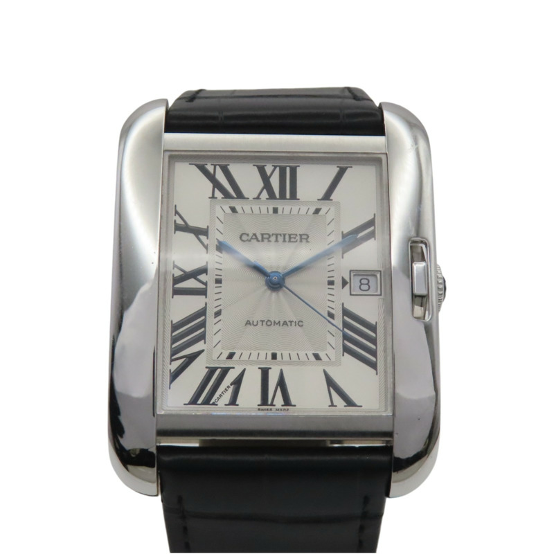 銀色錶盤 18K白金 皮革錶帶 Tank Anglaise 腕錶【Cartier 卡地亞】 W5310025-0