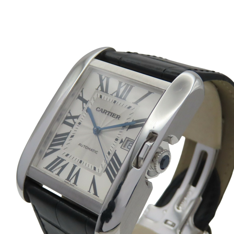 銀色錶盤 18K白金 皮革錶帶 Tank Anglaise 腕錶【Cartier 卡地亞】 W5310025-3