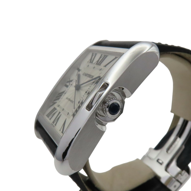 銀色錶盤 18K白金 皮革錶帶 Tank Anglaise 腕錶【Cartier 卡地亞】 W5310025-4