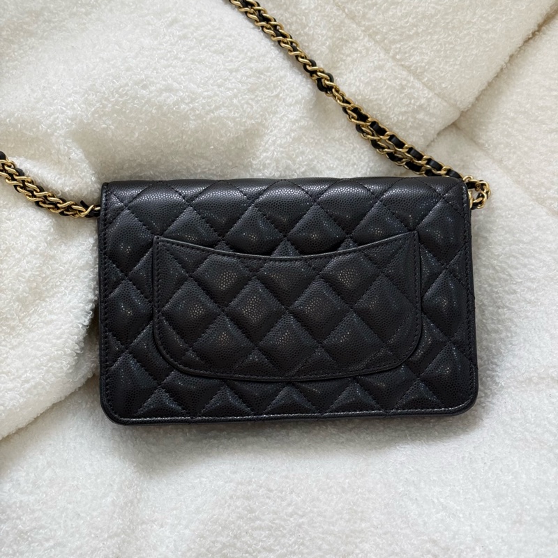 （台灣專櫃購證🇹🇼全配）全新Chanel 23P 黑色荔枝皮雙鏈 WOC✨最新晶片款 專櫃15萬-2
