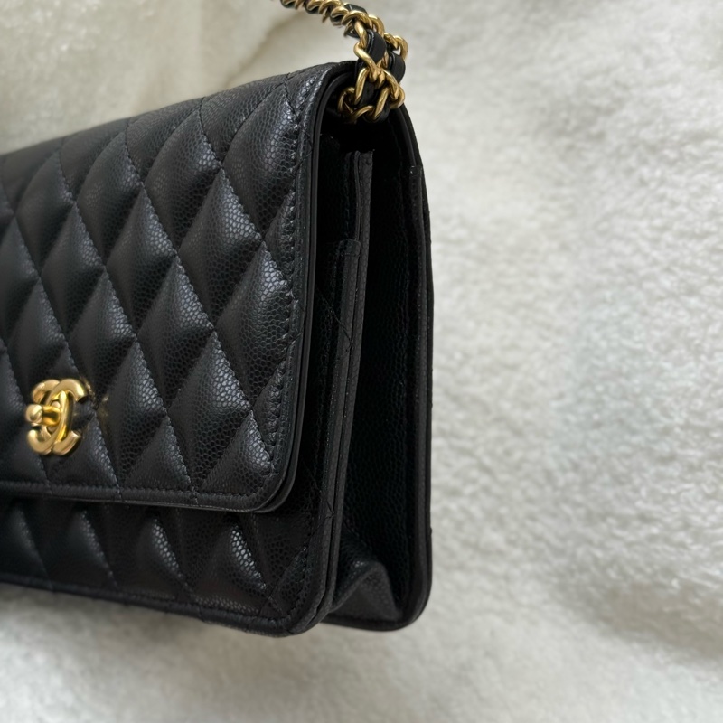 （台灣專櫃購證🇹🇼全配）全新Chanel 23P 黑色荔枝皮雙鏈 WOC✨最新晶片款 專櫃15萬-3