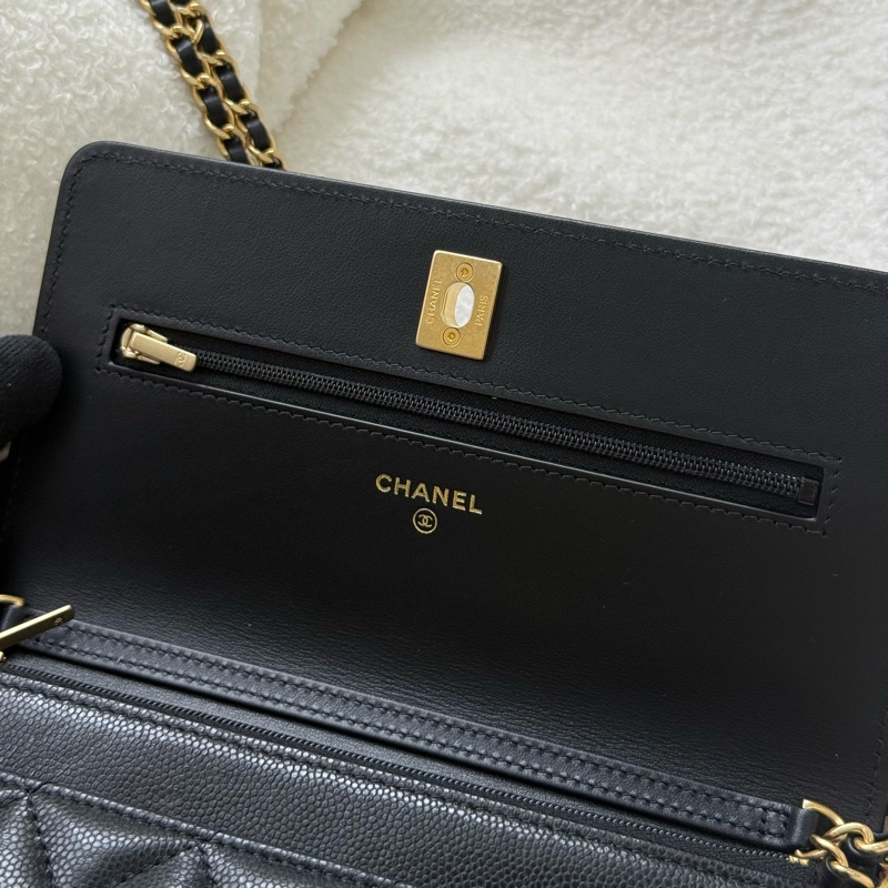 （台灣專櫃購證🇹🇼全配）全新Chanel 23P 黑色荔枝皮雙鏈 WOC✨最新晶片款 專櫃15萬-7