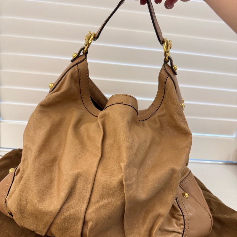 GUCCI奶茶色大容量肩背手提包-0