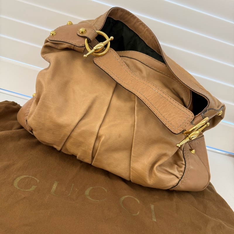 GUCCI奶茶色大容量肩背手提包-1
