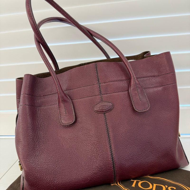 TOD’s紅酒色牛皮內麂皮手提包-0