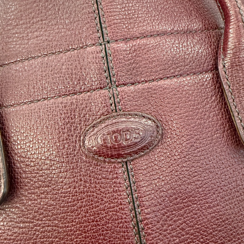 TOD’s紅酒色牛皮內麂皮手提包-1