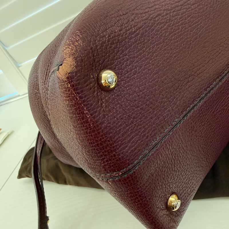 TOD’s紅酒色牛皮內麂皮手提包-4