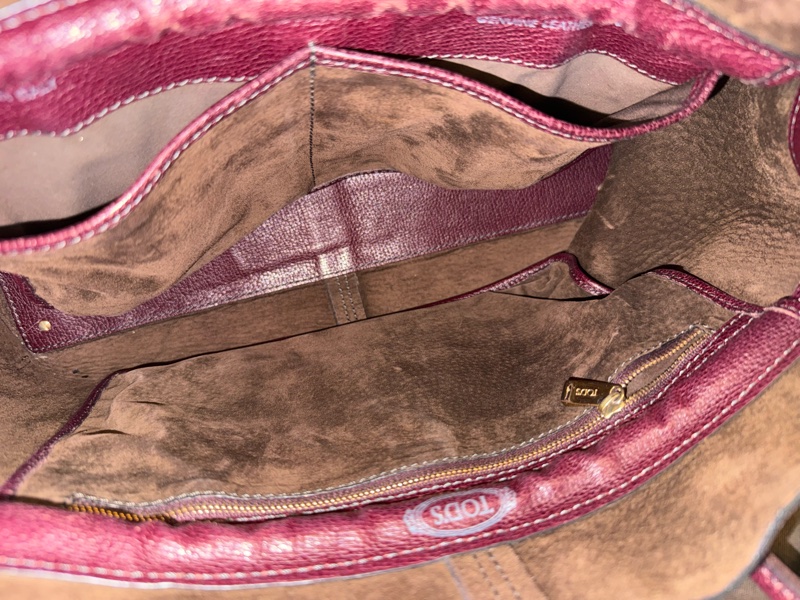 TOD’s紅酒色牛皮內麂皮手提包-7