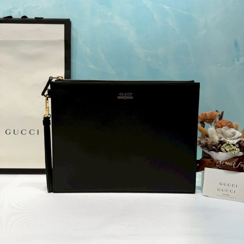 GUCCI 燙金Logo皮革手拿包-0