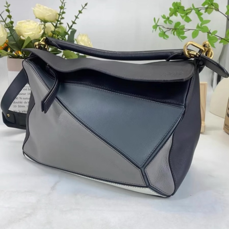 Loewe puzzle 藍色 牛皮中號-3