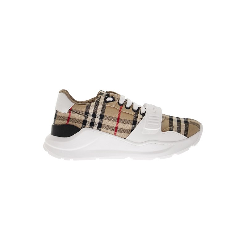 Burberry Check And Leather Sneakers for Women in Archive Beige - 8050509-Archive_Beige-36 ( Size 36 )-0