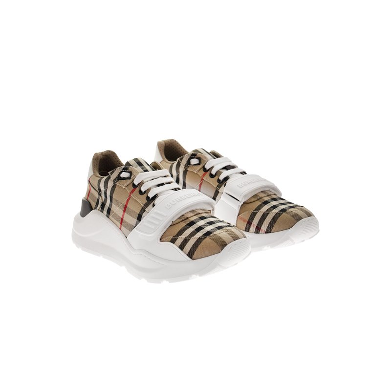 Burberry Check And Leather Sneakers for Women in Archive Beige - 8050509-Archive_Beige-36 ( Size 36 )-1