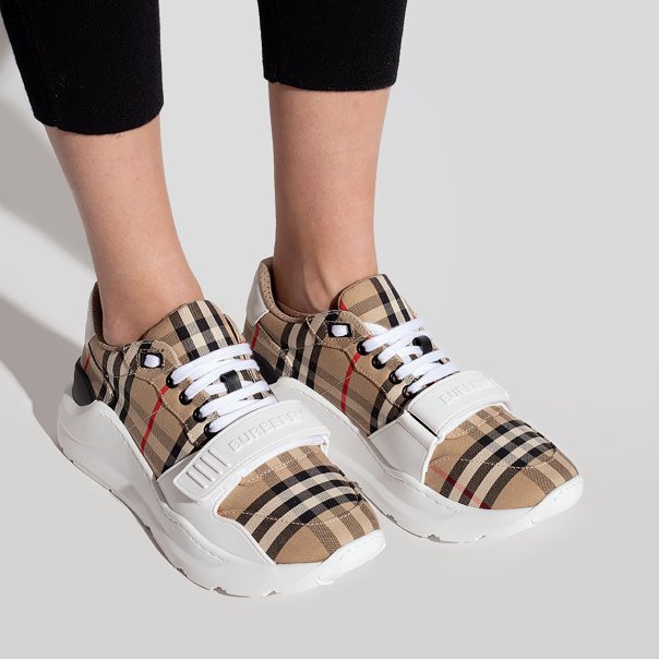 Burberry Check And Leather Sneakers for Women in Archive Beige - 8050509-Archive_Beige-36 ( Size 36 )-4