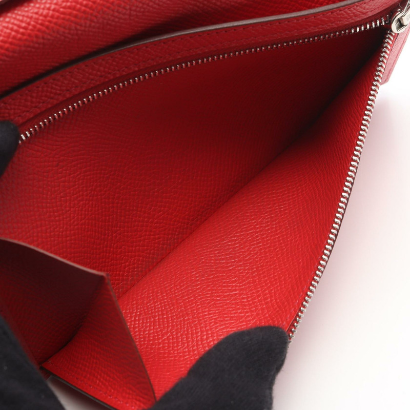愛馬仕 Bearn Soufflet 雙折皮夾 R Epsom Rouge casaque 二手 SHW-5