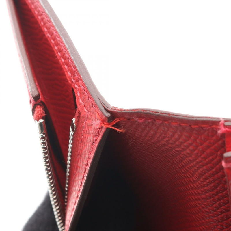 愛馬仕 Bearn Soufflet 雙折皮夾 R Epsom Rouge casaque 二手 SHW-7