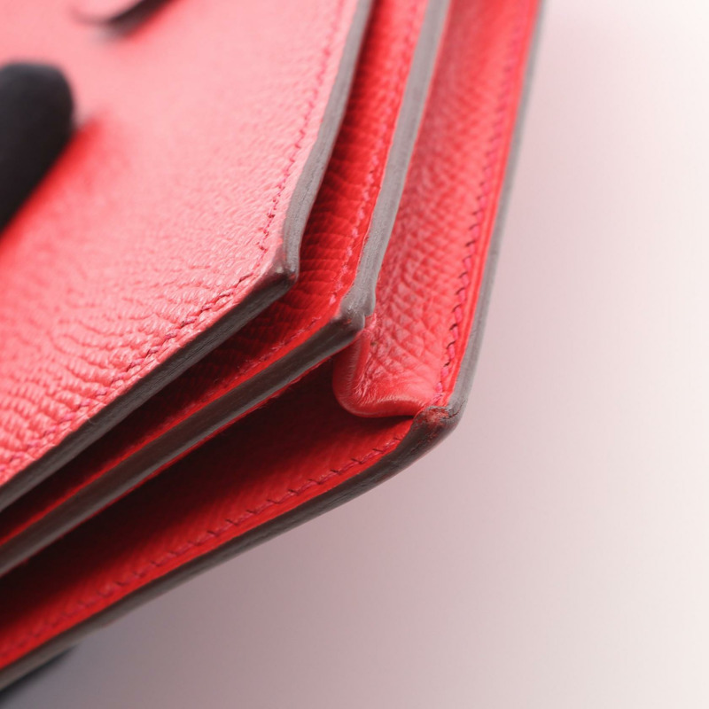 愛馬仕 Bearn Soufflet 雙折皮夾 R Epsom Rouge casaque 二手 SHW-11