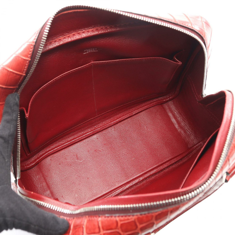 愛馬仕 Plume 28 Rouge H 手提包，霧面尼羅鱷魚皮，異國皮革，霧面尼羅鱷魚皮，紅色，美國-2