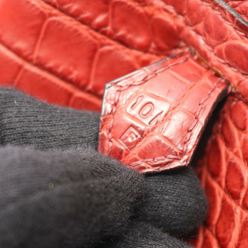 愛馬仕 Plume 28 Rouge H 手提包，霧面尼羅鱷魚皮，異國皮革，霧面尼羅鱷魚皮，紅色，美國-4