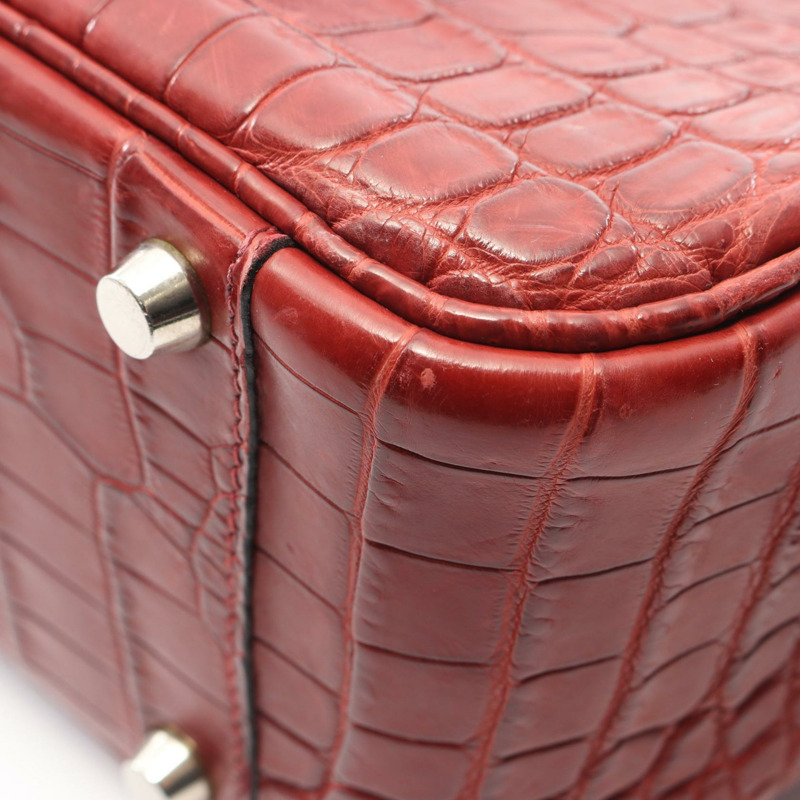 愛馬仕 Plume 28 Rouge H 手提包，霧面尼羅鱷魚皮，異國皮革，霧面尼羅鱷魚皮，紅色，美國-5