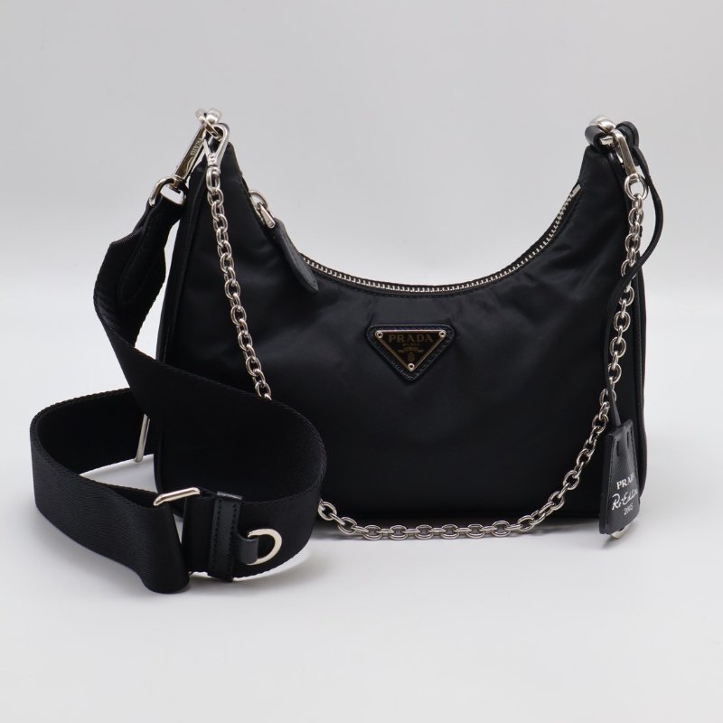 PRADA 經典三合一尼龍斜背包 - 黑銀-0