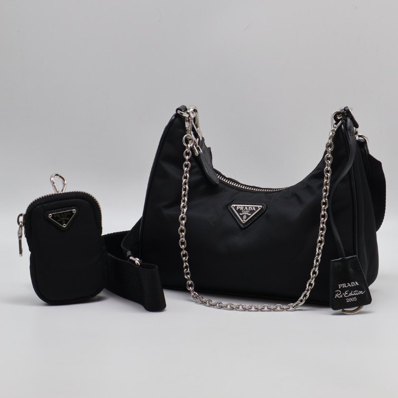 PRADA 經典三合一尼龍斜背包 - 黑銀-1