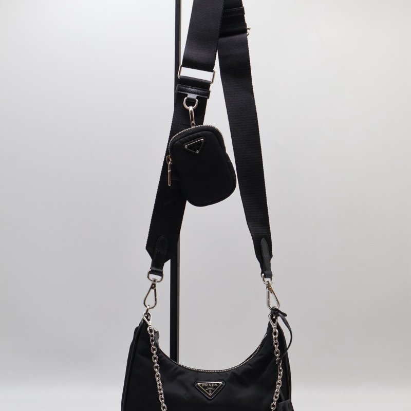 PRADA 經典三合一尼龍斜背包 - 黑銀-2