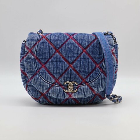 CHANEL 菱格紋牛仔馬鞍包