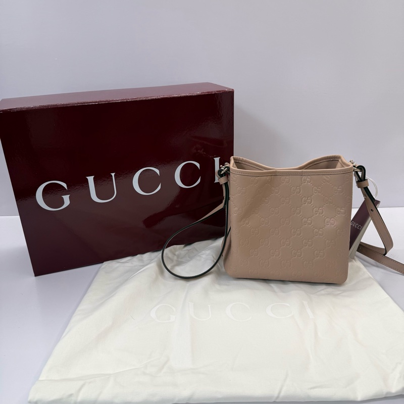 GUCCI 古馳 粉色GG EMBLEM系列手提斜背水桶包 815118-2