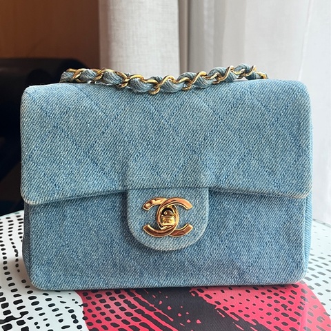 香奈兒 CHANEL 中古包 狀況極美老香 丹寧小方胖古董包 牛仔帆布