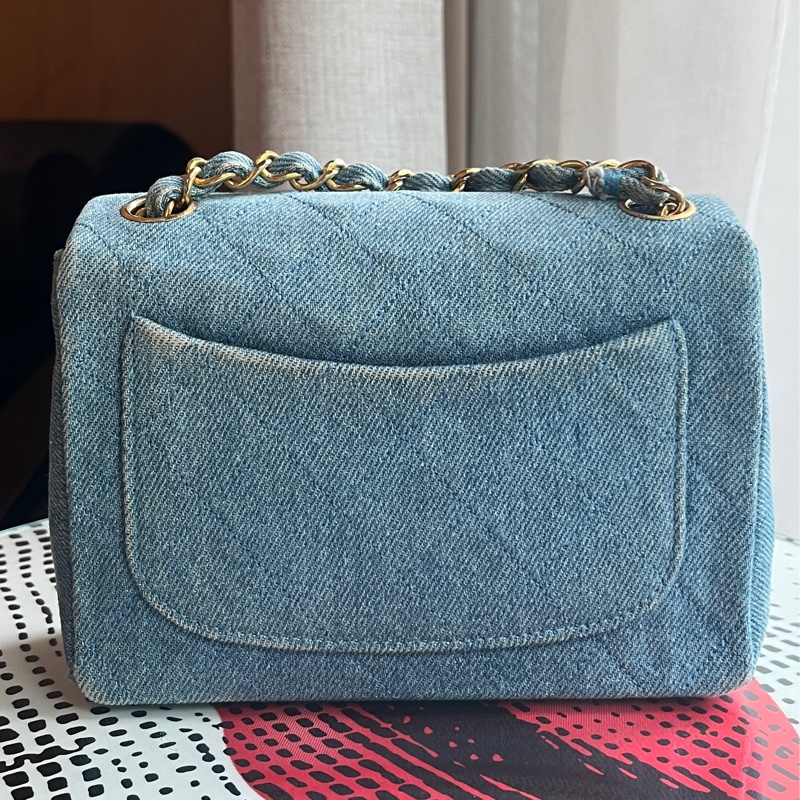 香奈兒 CHANEL 中古包 狀況極美老香 丹寧小方胖古董包 牛仔帆布-2