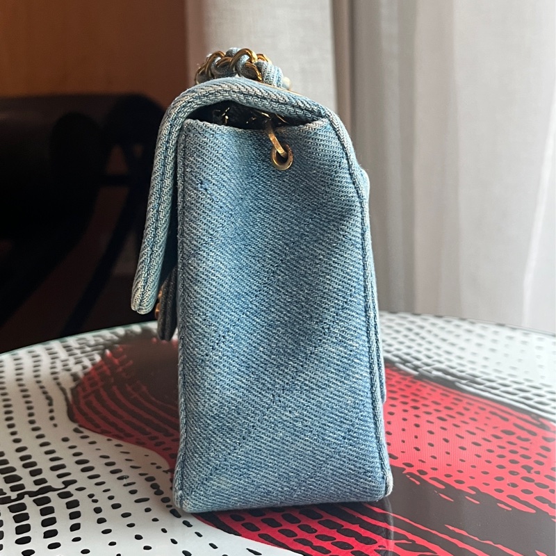 香奈兒 CHANEL 中古包 狀況極美老香 丹寧小方胖古董包 牛仔帆布-7