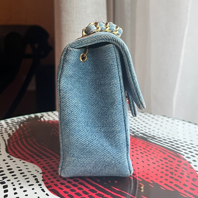 香奈兒 CHANEL 中古包 狀況極美老香 丹寧小方胖古董包 牛仔帆布-10