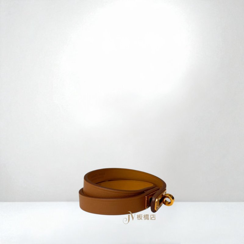 JY0332-HERMES Mini Kelly金棕牛皮玫瑰金釦雙圈手環-1