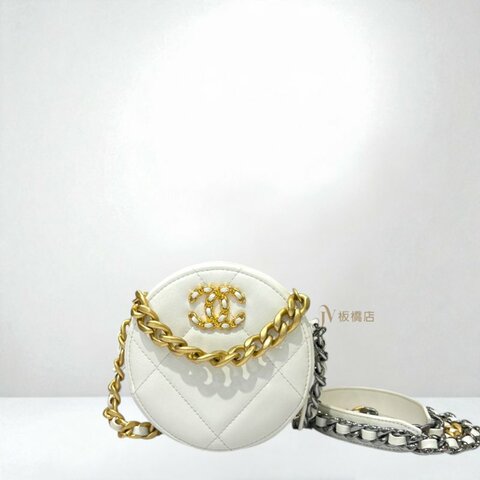 JY0333-Chanel19系列白色羊皮圓餅包 AP0945
