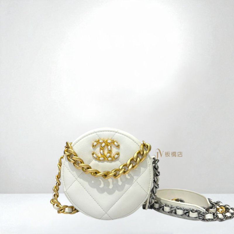 JY0333-Chanel19系列白色羊皮圓餅包 AP0945-0