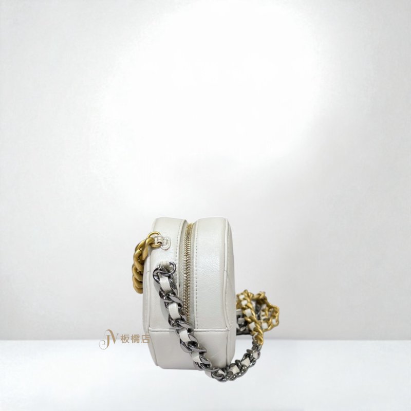 JY0333-Chanel19系列白色羊皮圓餅包 AP0945-2