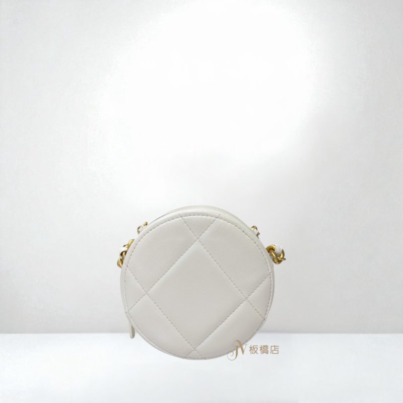 JY0333-Chanel19系列白色羊皮圓餅包 AP0945-3