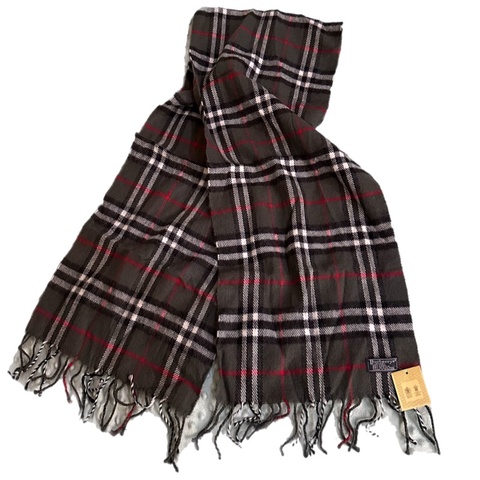 🧣【全新帶標】Vintage Burberrys 經典格紋英製圍巾（深灰款）