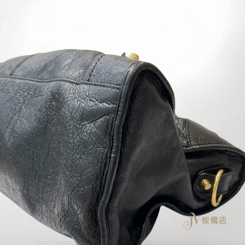 JY0355-Balenciaga 黑色油蠟皮金釦機車包-8