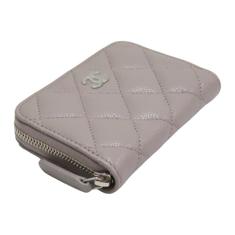 灰色 荔枝紋 牛皮 拉鏈 零錢包【CHANEL 香奈兒】 AP0216-2
